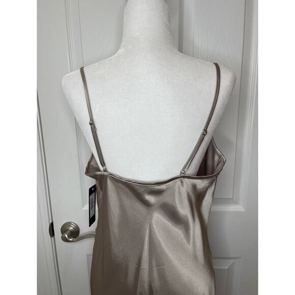 Bebe NWT Tan Champagne Satin style Slip Dress Large - Picture 15 of 15